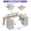 U Shaped Computer Desk Gaming Desk With Drawers With Storage Shelves  Record Storage Display Shelf Washed Gray - 3 of 4
