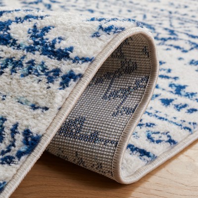 Ivory and Navy Synthetic Reversible Runner Rug