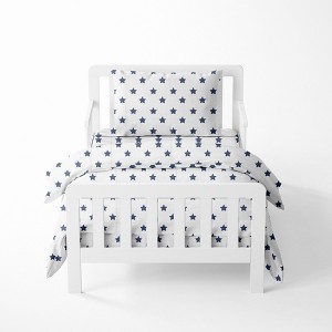 Bacati - Stars Navy Ikat Muslin 4 pc Toddler Bedding Set - 1 of 4