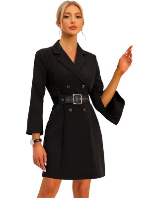 Allegra K Women's Elegant Slit Sleeve Belted Double Breasted Work Office Blazer  Dresses Black Small : Target