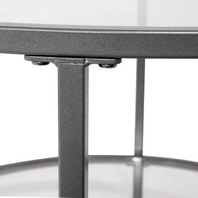 Round Pewter Metal and Glass Nesting Coffee Table Set