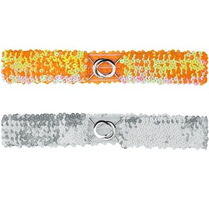 Allegra K Women's Halloween Skinny Stretchy Waist Belts Sequins Decor Elastic Belts for Dresses 2Pcs - 1 of 4