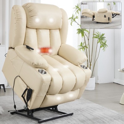 Coolbibila Large Power Lift Recliner Chair,Faux Leather Recliner Chair With Vibration Massage And Lumbar Heating,Stainless Steel Cup Holders