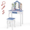 Costway Kids Vanity Table & Stool Set with Cute Polka Dot Print Tri-folding Mirror Drawer Pink&White/Light Pink&White/Pink&Black/Blue/Pink - image 2 of 4