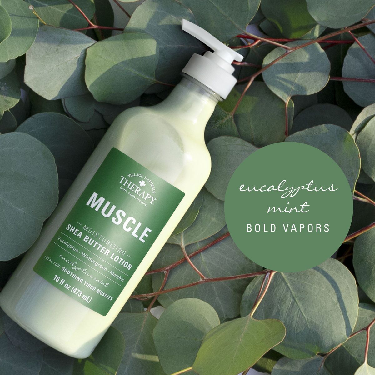 Village Naturals Therapy Muscle Moisturizing Shea Butter Lotion, Eucalyptus Mint Scent - thumbnail 3