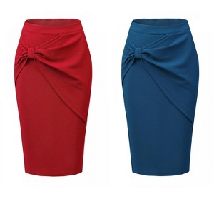 INSPIRE CHIC Women's Work Ruched High Waist Midi Pencil Skirt 2 Packs - 1 of 4