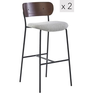 Nordlys | Set of 2 Bar Stools with Wooden Back and Gray Fabric, Modern Design Style ,Upholstery , Dining Room - 1 of 4