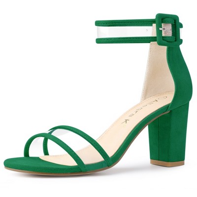 Allegra K Women's Clear Ankle Strap Chunky Heels Sandals Green 7.5 : Target