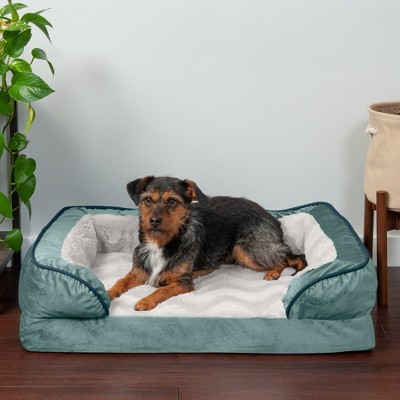 Medium Celadon Green Velvet Orthopedic Memory Foam Pet Sofa
