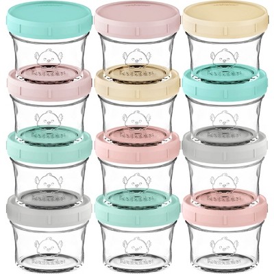 Image of 12pk Prep Baby Food Storage Containers, 4 oz Leak-Proof, BPA Free Glass Baby Food Jars for Feeding  (Pastels)