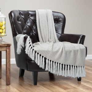 Chanasya Mini Geometric Maze Acrylic Throw Blanket With Tassels - 1 of 4