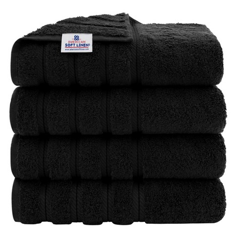 American Soft Linen Luxury Hand Towels, Hand Towel Set of 4, 100% Turkish  Cotton Hand Towels for Bathroom, Hand Face Towels for Kitchen, Black Hand