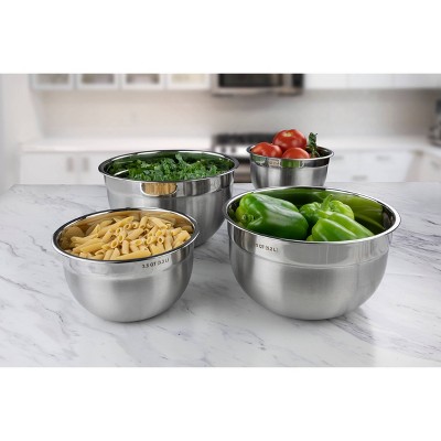 Stainless Steel 4-Piece Mixing Bowl Set with Rolled Lip