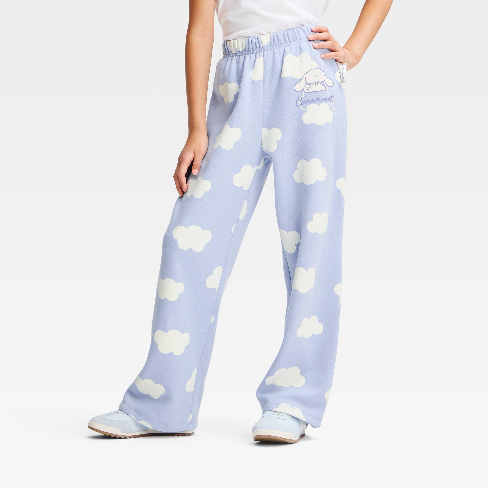 Girls' Cinnamoroll Clouds Wide Leg Fleece Sweatpants - Blue/White