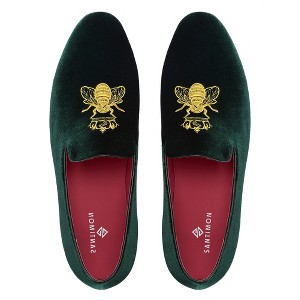Santimon Mens Velvet Loafers Slip on Gold Embroidery Dress Shoes - 1 of 4