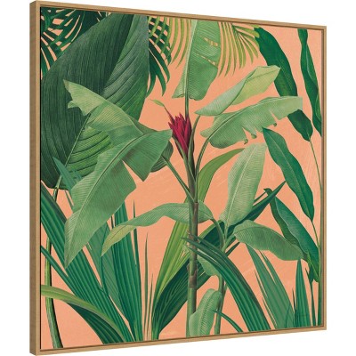 32" x 32" Green Tropical Framed Canvas Wall Art Print