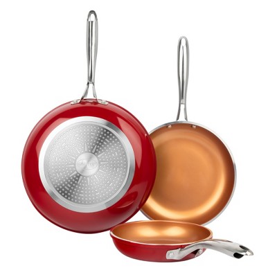 Gotham Steel Red Nonstick Ceramic Fry Pan Set, 8'', 10'' & 12''