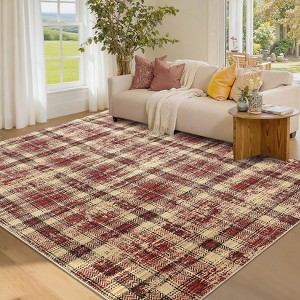 Garvee Modern Plaid Area Rug Farmhouse Geometric Rugs for Living Room Bedroom Non Slip Stain Resistant Carpet - 1 of 4