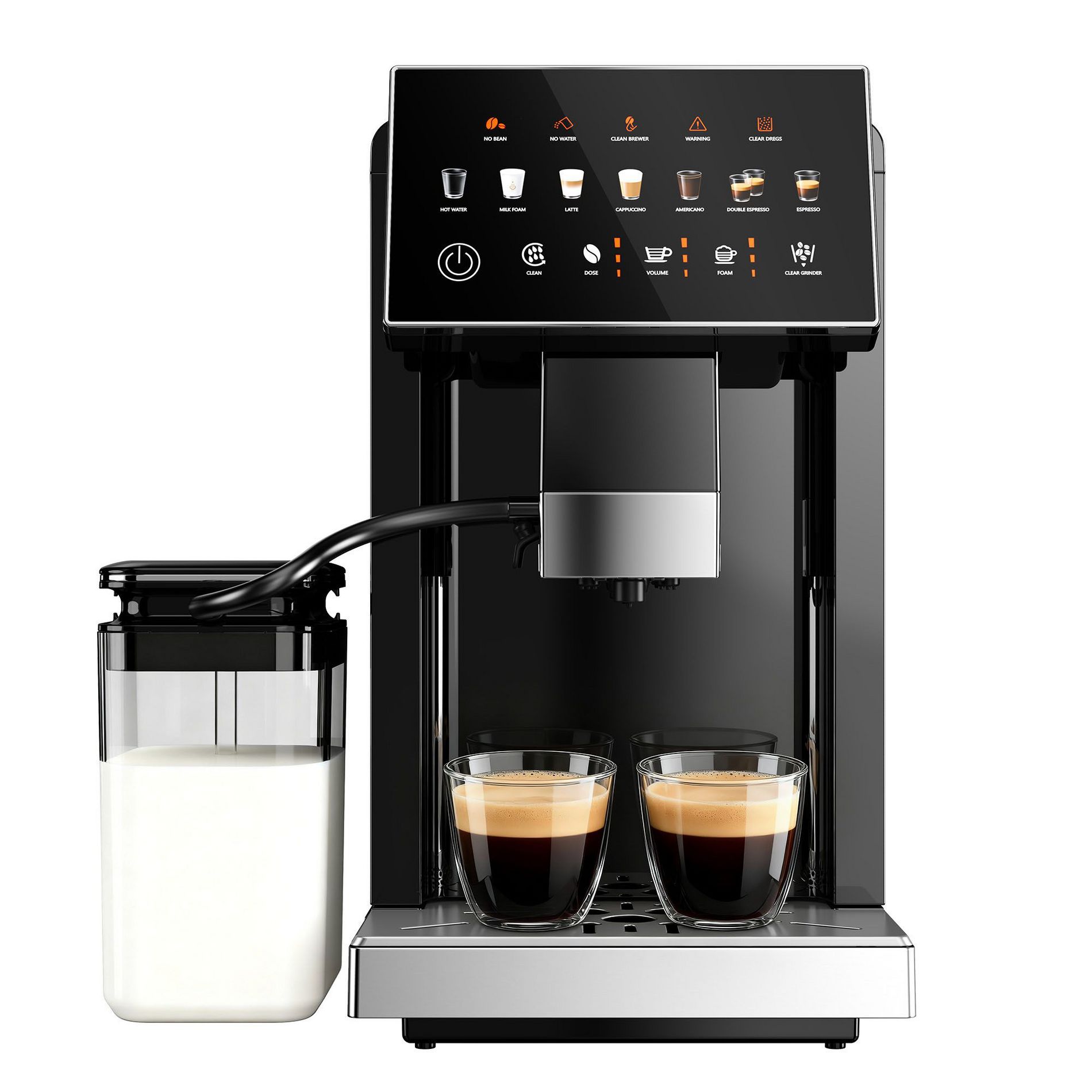 EUHOMY 20 Bar Fully Automatic Coffee and Espresso Machine, Milk Frother & Smart Touchscreen, Auto-clean, Dual Boiler Design, Black