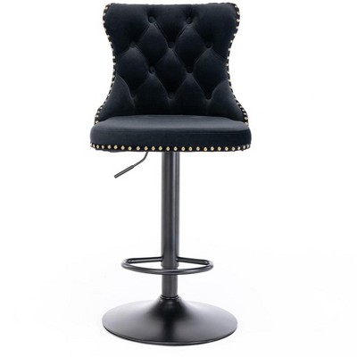 Swivel Velvet Barstools, Modern Upholstered Bar Stools with Backs Comfortable Tufted for Home Pub and Kitchen Island,Black,Set of 2