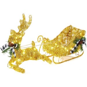Gold Reindeer and Sleigh Set for Christmas Decorations, Metal Frame Christmas Elk Ornaments, Iron Xmas Centerpiece for Home Decor, Holiday Display - 1 of 4