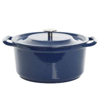 Kenmore Elite Oak Park 5 Quart Enameled Cast Iron Casserole with Lid and Glass Steamer in Blue