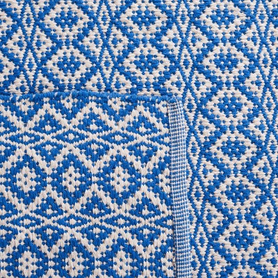 Ivory and Blue Geometric Cotton Handwoven Area Rug