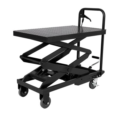 Double Scissor Hydraulic Lift Table Cart, 500 LBS Capacity, 4 Wheels and Non-Slip Pad, 48" Lifting Height, for Material Handling