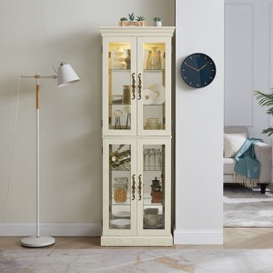 FONTOI Curio Display Cabinet, Corner Display Cabinet, Glass Storage Display with Adjustable Shelves for Collection, Antique White, 12.2"*71.26"*24.21" - 1 of 4