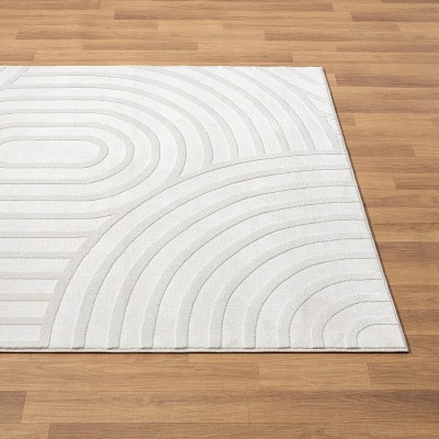 Cream Geometric 6' x 9' Stain-Resistant Synthetic Area Rug