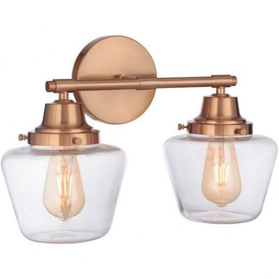 Satin Brass 2-Light Vanity with Clear Glass Shades