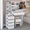 VYNXARIA 37"Middle Size Left Bedside Cabinet Vanity Table&Cushioned Stool,Extra Large Right sliding mirror,Suitable For Large Space,White - 4 of 4