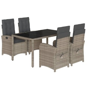 vidaXL - 5 Piece Patio Dining Set/Cushions/Adjustable Backrest - Gray Poly Rattan/Tempered Glass Top Table/Outdoor, Garden, Backyard, Patio - 1 of 4