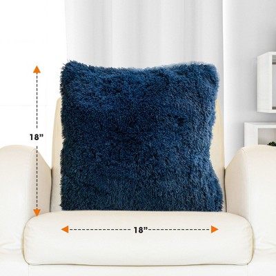 Navy Blue Faux Fur 18" Square Throw Pillow Set