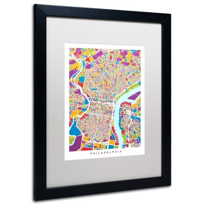 Trademark Fine Art -Michael Tompsett 'Philadelphia Street Map III' Matted Framed Art