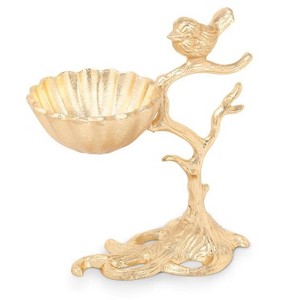 Classic Touch 3.5"D Gold Centerpiece Bowl on Branch Base with Bird - 1 of 3