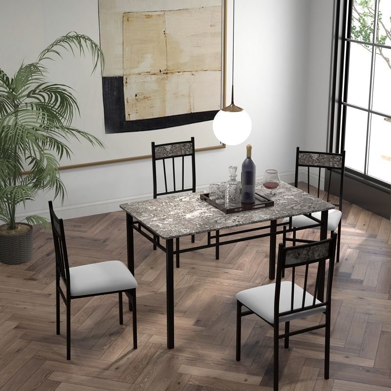 Costway 5 Piece Dining Set Faux Marble Top Table 30'' and 4 Padded Seat Chairs W/ Metal Legs, 2 of 11