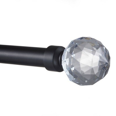 Matte Black Adjustable Curtain Rod with Clear Crystal Finials