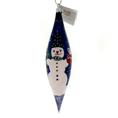 Golden Bell Collection 7.75" Teardrop With Snowman Ornament Silver Trees  -  Tree Ornaments