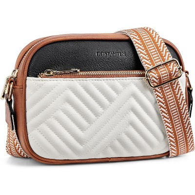 Quilted Crossbody Bags for Women Vegan Leather Purses Small Shoulder Handbags with Wide Strap