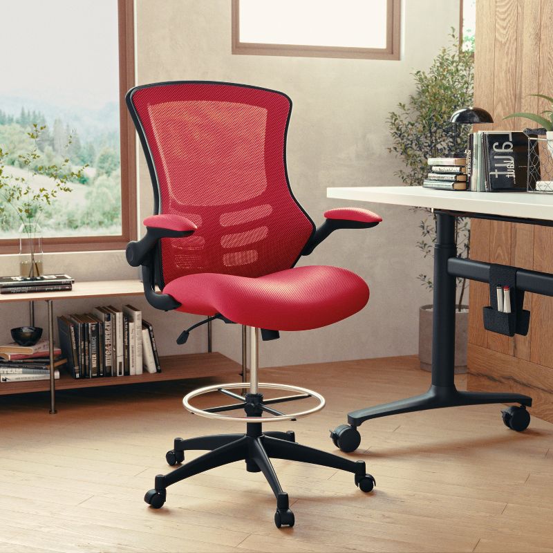 Flash Furniture Mid-Back Mesh Ergonomic Drafting Chair with Adjustable Foot Ring and Flip-Up Arms, 3 of 18