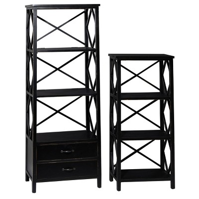 Set of 2 Traditional Wood Wall Shelf Black - Olivia & May