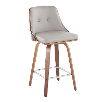 Gianna Light Gray Walnut Chrome Swivel Counter Stool Set