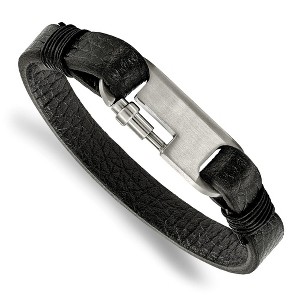 Chisel Stainless Steel Brushed Black Leather 8" Bracelet - 1 of 4