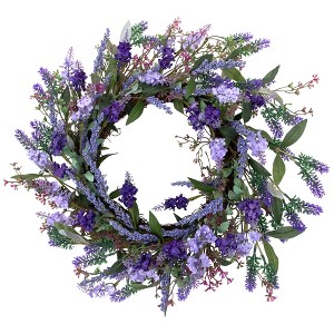 Northlight Lavender Artificial Spring Floral Wreath, Purple and Green - 18-Inch - 1 of 4