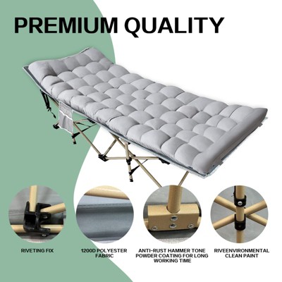 Gray Heavy Duty Folding Camping Cot with Padded Cushion