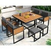 Outdoor 9-Piece Dining Set, Dining Set with Chairs and Ottomans and Square Table, Acacia Chairs with Metal Frame and PE Cushions– Cuddlewood - 3 of 4
