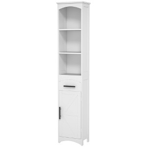Aghana Digitals Farmhouse White Tall Bathroom Cabinet with Barn Door, Recessed Drawer & 3 Open - 1 of 4