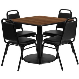 Emma and Oliver 36" Square Laminate Table Set with 4 Trapezoidal Banquet Chairs - 1 of 2