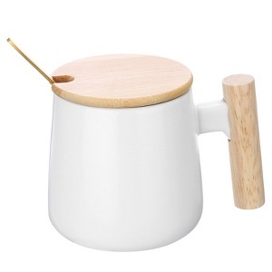 Unique Bargains Ceramic Simple Wooden Handle Handmade Coffee Mug - 1 of 4